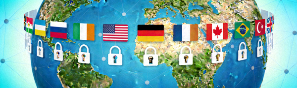 多个国家国旗图标被解锁，代表可以访问全球各地的网络内容