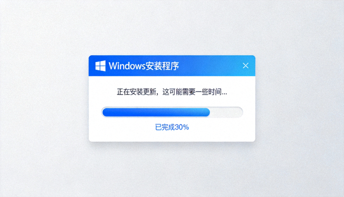 Windows系统安装向导界面，显示安装进度条