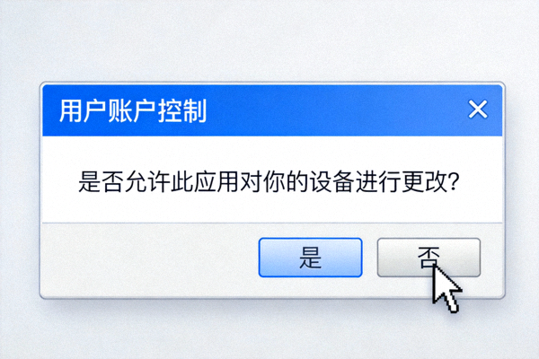 Windows系统弹出的用户账户控制UAC窗口，询问是否允许安装程序运行，需要点击‘是’